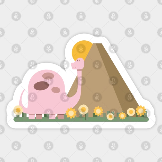 Cute pink dinosaurus walking between daisies Sticker by Nosa rez